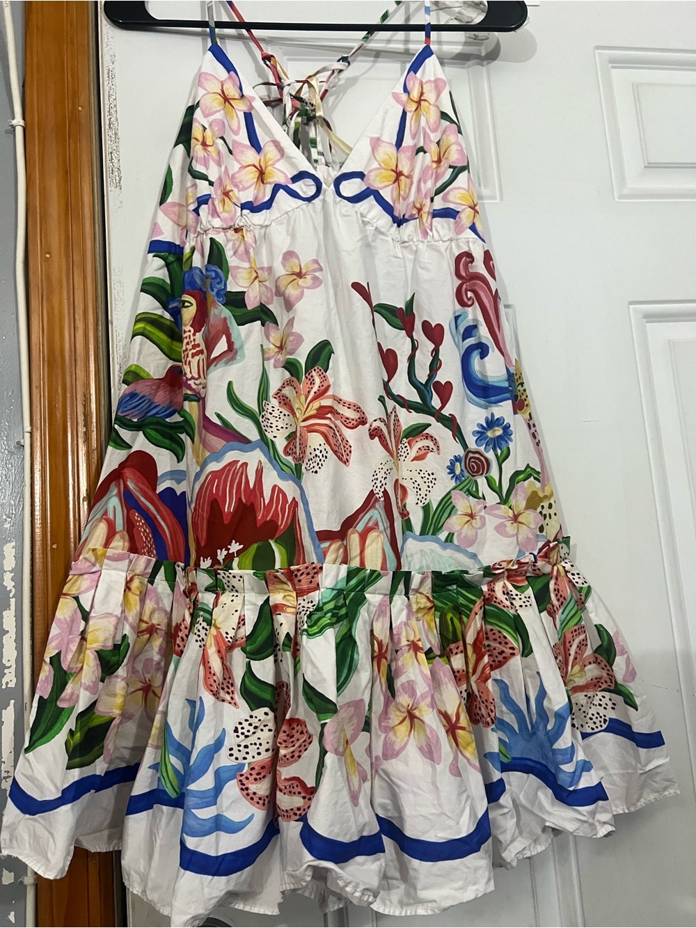 Farm Rio Floral Print White Tiered Sundress Size Large